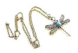 Handmade New Dragonfly Necklace Bronze with Turquoise &amp; Crystal Accents ... - £11.03 GBP