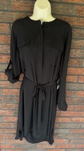 Simply Vera Wang Dress Large Black Roll Tab Long Sleeve Tie Waist Chiffon NWT - $21.85