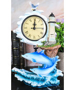 Nautical Marine Bottlenose Dolphins Family In Waves By Lighthouse Table ... - $45.12 CAD