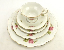 Johann Haviland 5 Piece Place Setting, JOH172, Pink Roses, Gold Trim, Bavaria - £38.27 GBP