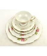 Johann Haviland 5 Piece Place Setting, JOH172, Pink Roses, Gold Trim, Ba... - $66.94 CAD