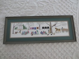 Framed &amp; Dbl. Matted AMISH LEARNING TO QUILT Cross Stitch - 31-3/4&quot; x 12... - $74.25