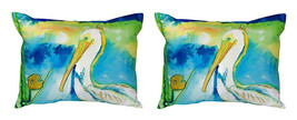 Pair of Betsy Drake White Pelican No Cord Pillows 16 Inch X 20 Inch - £62.21 GBP