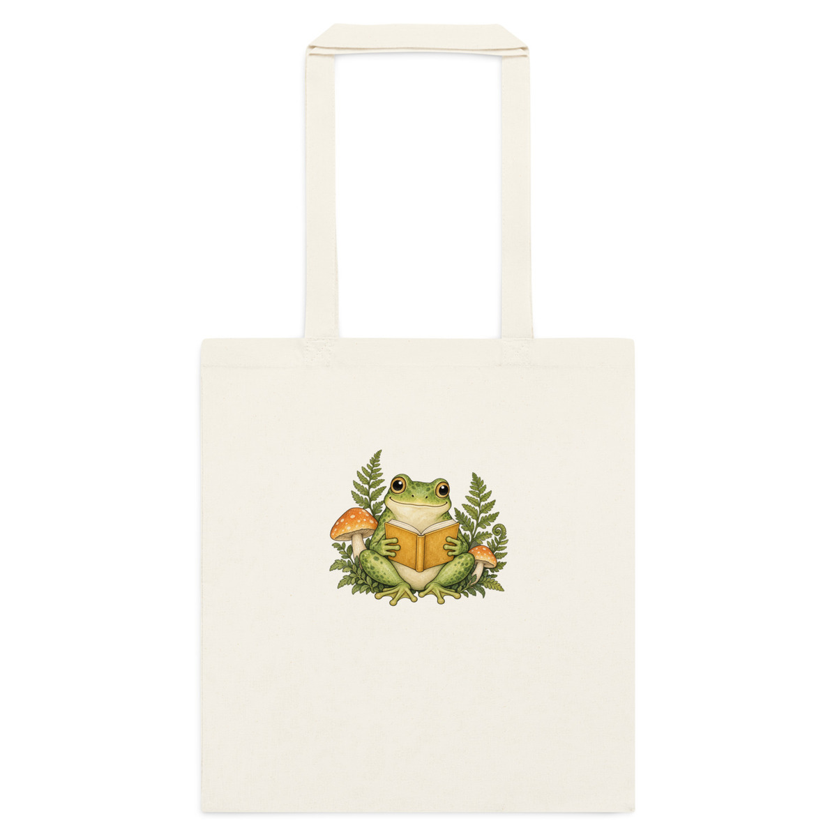 Reading Frog Cotton Tote Bag - Book Lover Library Bag - Natural