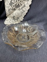 Vintage Large Marigold Iridescent Iris &amp; Herringbone Bowl Jeannette Glass 9.5” - £7.76 GBP