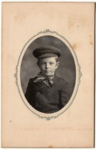 Turn of Century Nice Boy in his Cap Cabinet Photo with embossed oval border. - £7.58 GBP