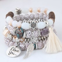 Bohemian Beads Charm Bracelets & Bangles for Women Fashion Love Feather Tassel B - £13.67 GBP