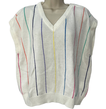 Vintage Jantzen Womens V Neck Short Sleeve Sweater White Multi Stripe Size L  - £39.52 GBP