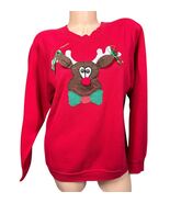 Vtg 80s Christmas Sweatshirt Red Reindeer Applique Rudolph Bells Size M ... - $418.05 MXN