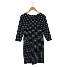 Ann Taylor Dress Womens M Polka Dot Blouson Pleats 3/4 Sleeve Career Black - $27.71