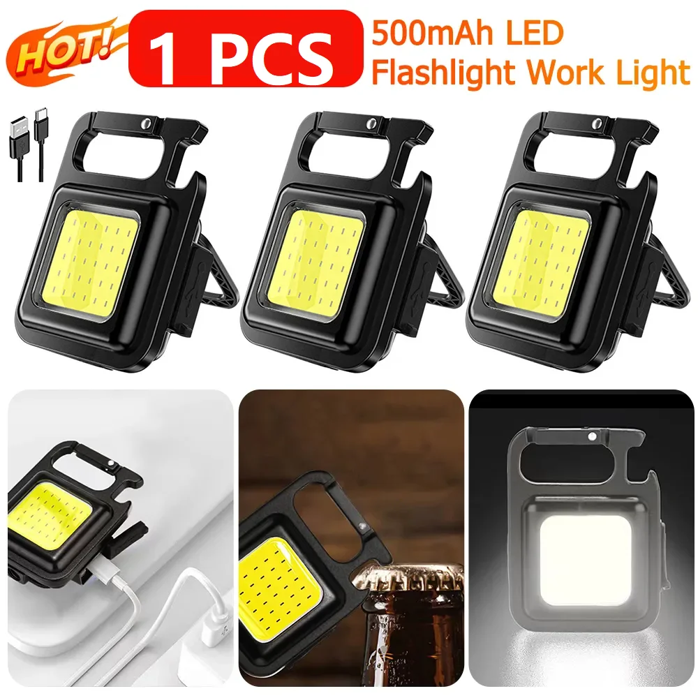 Portable Flashlight Keychain Mini LED Light Glare COB USB Charging Emergency - £8.84 GBP