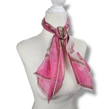 Vintage Scarf Rectangular Sheer Mid Century Pink Green Jacobean Floral M... - £11.92 GBP