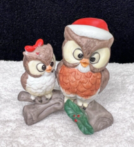 Vintage Christmas Santa Owl Little Girl Owl on Branch with Holly Porcelain - $18.32