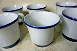 Noritake Japan Coffee Tea Mugs Primastone Fjord Retro Blue White 6pc Stoneware - £35.69 GBP