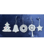 Handmade Crocheted Ornaments, White with multicolor accents , set of 5 - $14.85