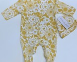 NEW Infant Baby Girl Sleep &#39;n Play Jumpsuit w/ Hat Set Yellow Flower Man... - $9.24