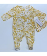 NEW Infant Baby Girl Sleep &#39;n Play Jumpsuit w/ Hat Set Yellow Flower Man... - £7.22 GBP