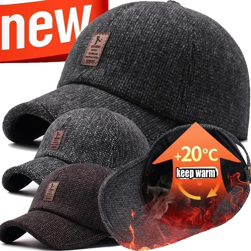 Retro Wool Winter Baseball Hats For Men Ear Cover Cap Sport Golf Baseball Caps - £10.73 GBP+