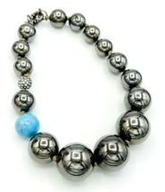 LEE ANGEL Hematite Turquoise Crystal Chunky Bauble Bead Necklace - £38.68 GBP
