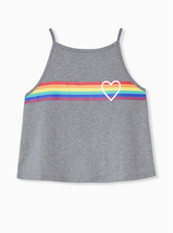 Torrid Celebrate Love Heather Grey Heart &amp; Rainbow Stripe Crop Foxy Cami Top (1) - £19.78 GBP