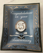 Vintage Houze Art Glass Trinket Dish "Congratulations on your 25 Anniver... - $10.68