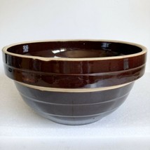 Antique Mixing Bowl Primitive Brown Crock Stoneware 4.5” x 9” Yellow War... - £31.60 GBP