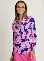 Nwt G Lifestyle Pineapple Grove Navy Pink Double Ruffle Long Sleeve Shirt S &amp; M - £59.94 GBP