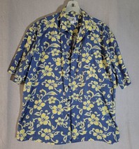 Vintage Hawaiian Fashion Short Sleeve Shirt Floral Blue Yellow Button Me... - £10.99 GBP