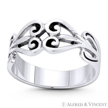 Filigree Swirl Heart Charm Vintage-Style Stackable Band in .925 Sterling Silver - £21.12 GBP