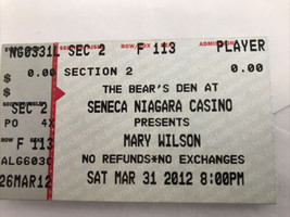 Mary Wilson of Supremes Concert Ticket Stub Mar 31 2012 Seneca Niagara C... - £6.70 GBP