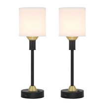 Mid Century Modern Table Lamp With Usb Port &amp; Fabric Shade Black &amp; Gold Bedside  - £174.32 GBP