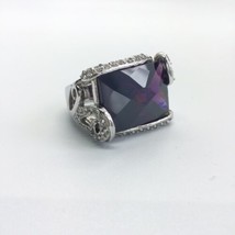 Art Deco Shiny Faceted Purple Cz Cocktail Ring 925 Sterling Silver - £73.55 GBP