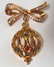 Swarovski Swan Logo Red, Green, Clear Crystal Christmas Brooch 2" Long x 1.3/8" - $54.45