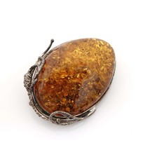 Vintage Sterling Silver and Natural  Baltic Amber Pinback Brooch - £97.34 GBP