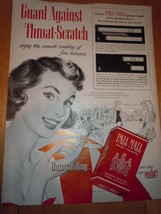 Vintage Pall Mall Guard Against Throat Scratch Cigarettes Print Magazine Ad 1952 - £10.38 GBP