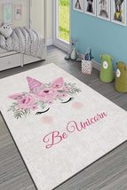 LaModaHome Area Rug Non-Slip - Grey Unicorn and Flower Soft Machine Washable Bed - £25.53 GBP+