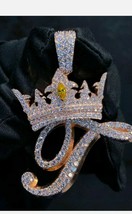 Men&#39;s 1.88 ct Round Simulated Diamond Custom Initial Letter Crown Pendant - £197.66 GBP