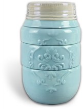 Blue Ceramic Mason Jar Stacking Measuring Cups Set of 4 Primitive Countr... - £19.48 GBP