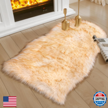 Ciicool Faux Sheepskin Rugs Soft Faux Fur Rug White Gradient Brown Fluff... - $29.44