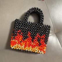 Volcanic Pattern Beaded Bag Red Black Handbag Casual Shopping Bag Gift - £47.26 GBP