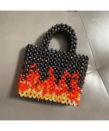Volcanic Pattern Beaded Bag Red Black Handbag Casual Shopping Bag Gift - £46.39 GBP