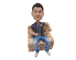 Custom Bobblehead Dude In Polo Chilling Out On Sofa - Leisure &amp; Casual Casual Ma - £135.09 GBP