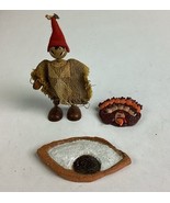 Wooden Handmade Doll, Handmade Turkey Pin &amp; Hand Painted Eyeball Pottery - €12,70 EUR