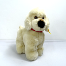 Vintage Steiff White Poodle Dog Button Flag  Germany 5445/20 Red Collar - £26.47 GBP