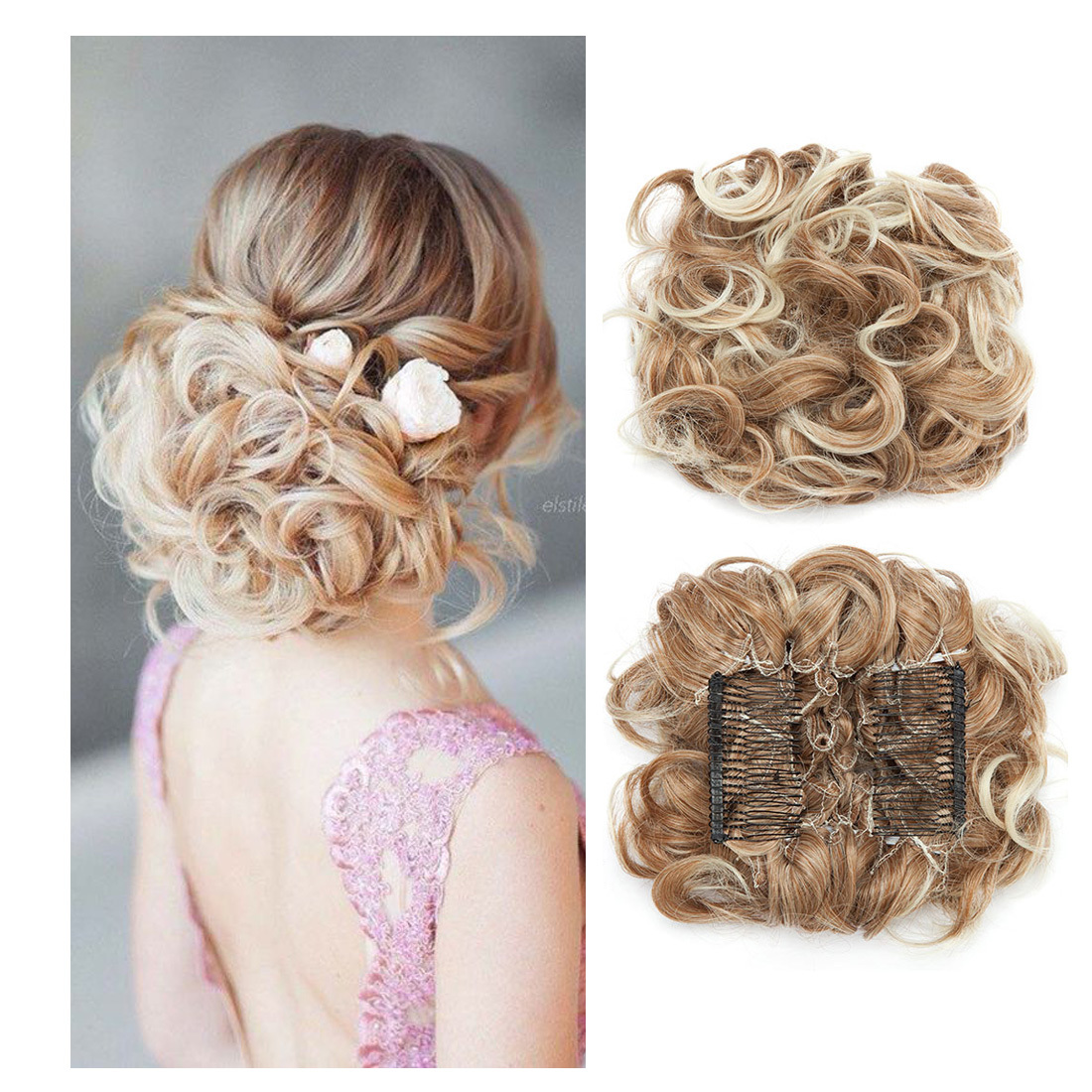 Fluffy Buns Hairpieces Chignon Curly Updo Sunthetic Wigs for Women Color 30t613 - $12.99