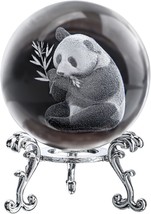 60mm Glass Laser Engraved Panda Ball with Stand Crystal Cute Panda Collectibles  - £19.82 GBP