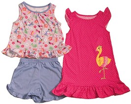 Toddler Girl&#39;s 3-Piece Tropical Flamingo Shorts Set and Nightgown - $11.13+