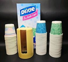 Vintage Dixie Bathroom Cup Dispenser Wall Mount 1970s with 150+ 3oz Cups - $39.97