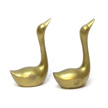 Pair of Solid Brass Geese Swan Bird Small Figurines Vintage 5&quot; height - $228.62 MXN