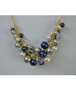 Handmade Blue White Glass Pearl Cluster Necklace And Earring Set - £12.57 GBP